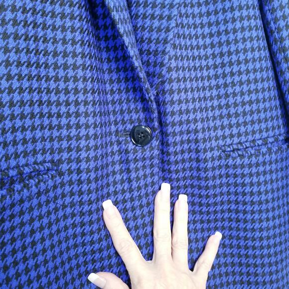 VTG-JH Collectibles Women's Blue/Black Houndstooth Long Sleeve Wool Blazer Sz 12 - Picture 7 of 12